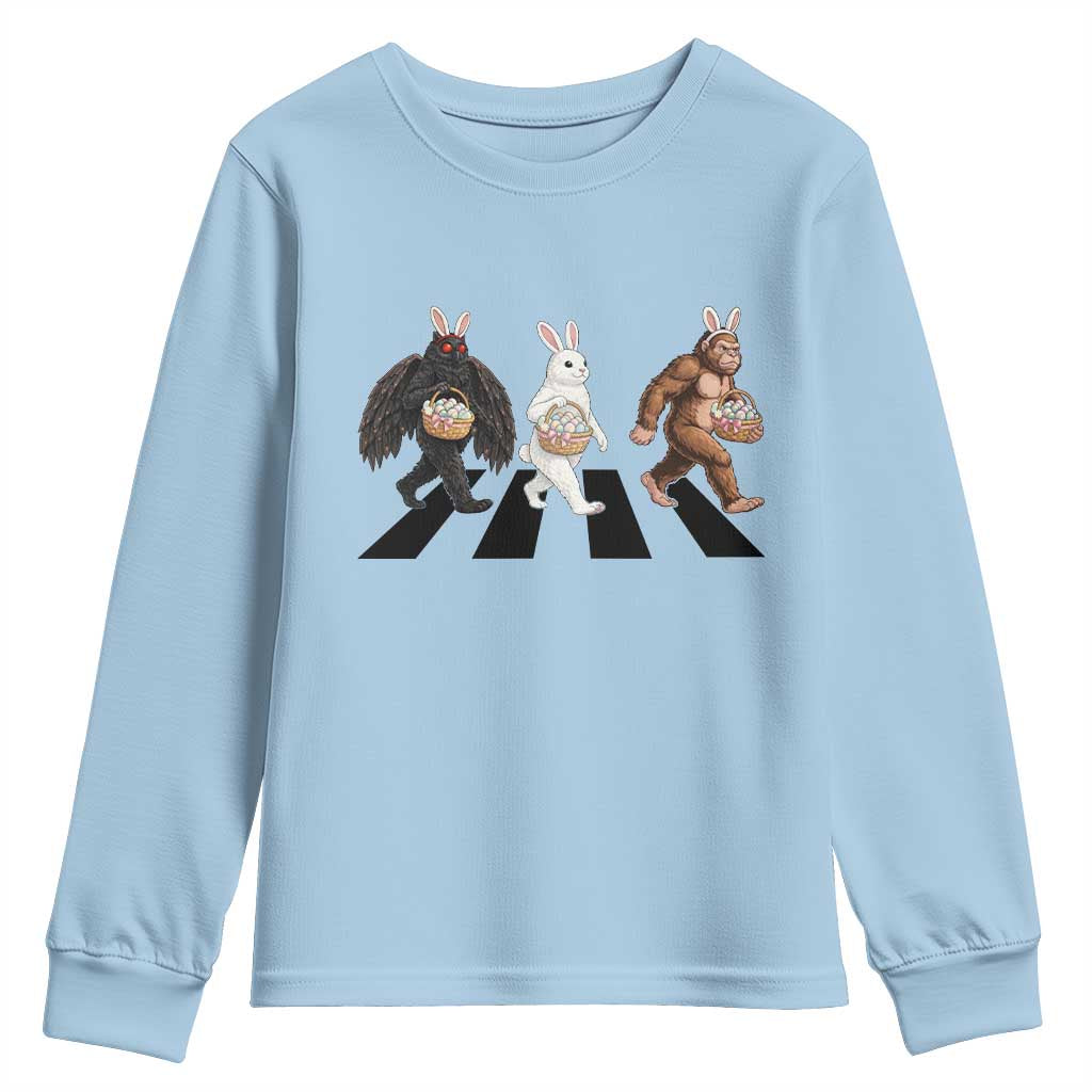 Funny Easter Bunny Bigfoot Mothman Youth Sweatshirt Cryptid Lover Gift TS12 Light Blue Print Your Wear