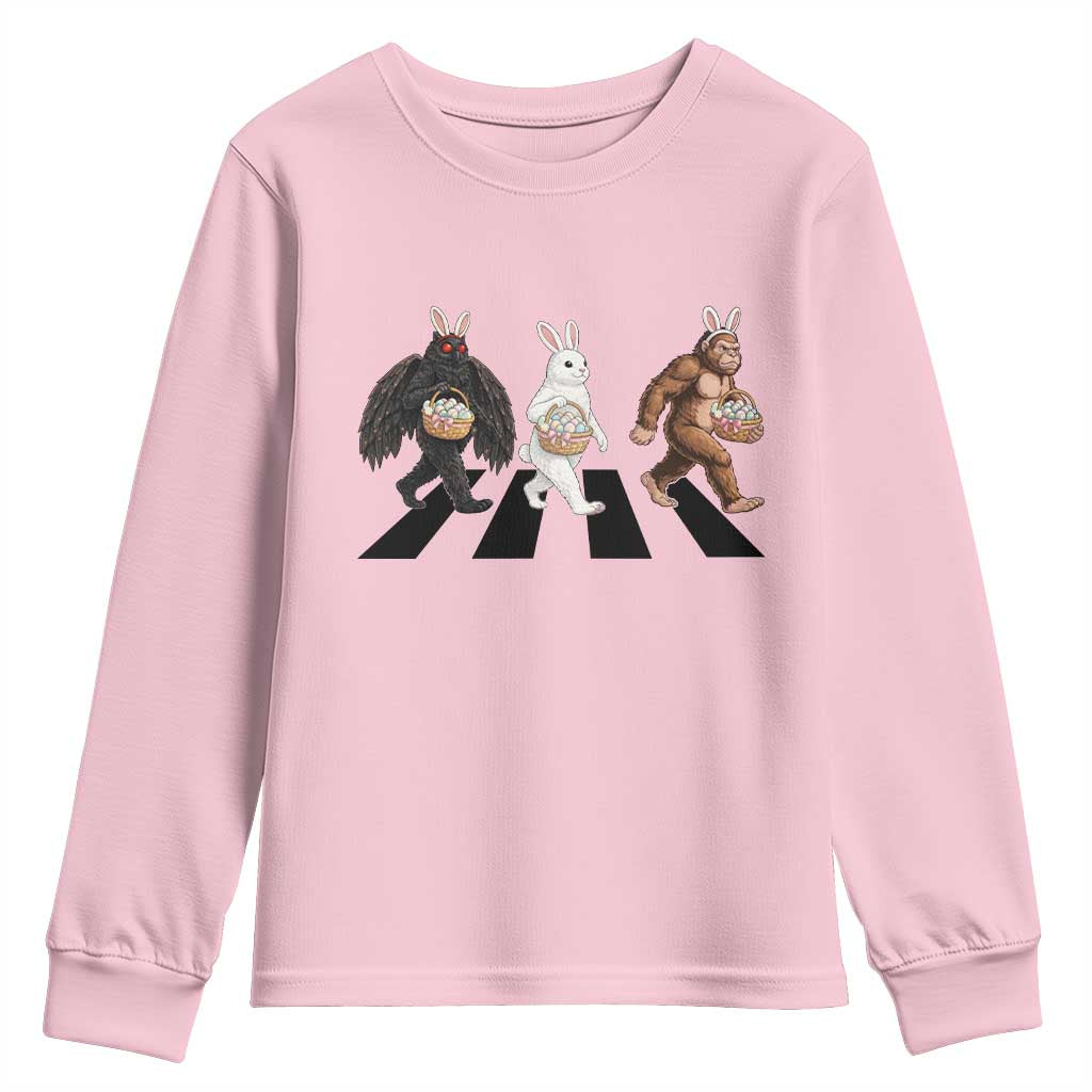 Funny Easter Bunny Bigfoot Mothman Youth Sweatshirt Cryptid Lover Gift TS12 Light Pink Print Your Wear