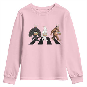 Funny Easter Bunny Bigfoot Mothman Youth Sweatshirt Cryptid Lover Gift TS12 Light Pink Print Your Wear