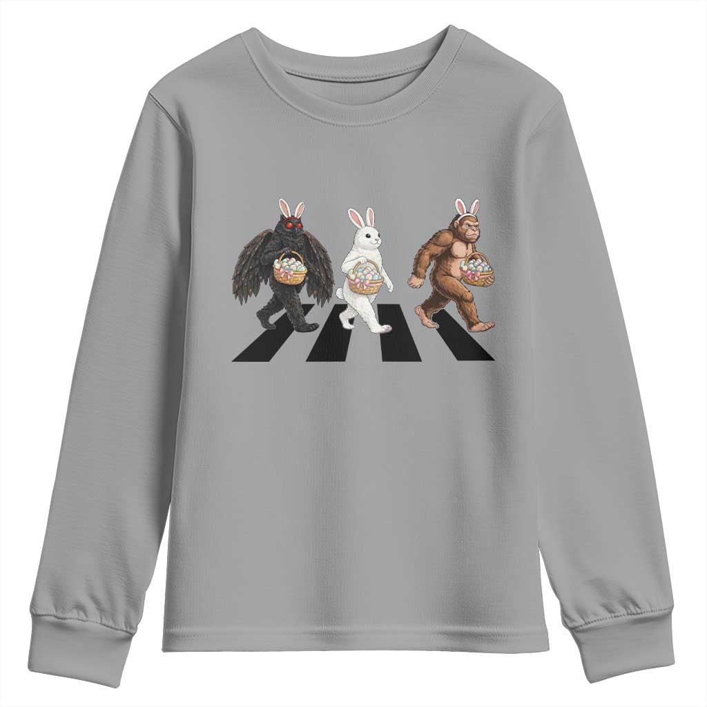 Funny Easter Bunny Bigfoot Mothman Youth Sweatshirt Cryptid Lover Gift TS12 Sport Gray Print Your Wear