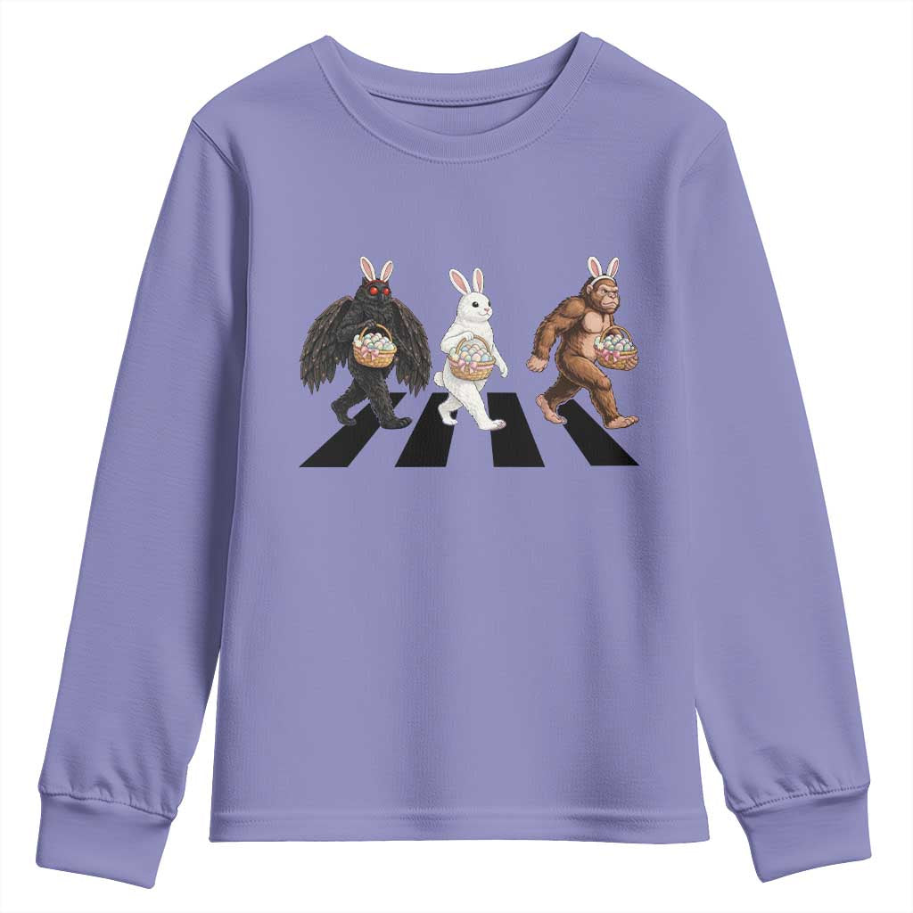 Funny Easter Bunny Bigfoot Mothman Youth Sweatshirt Cryptid Lover Gift TS12 Violet Print Your Wear