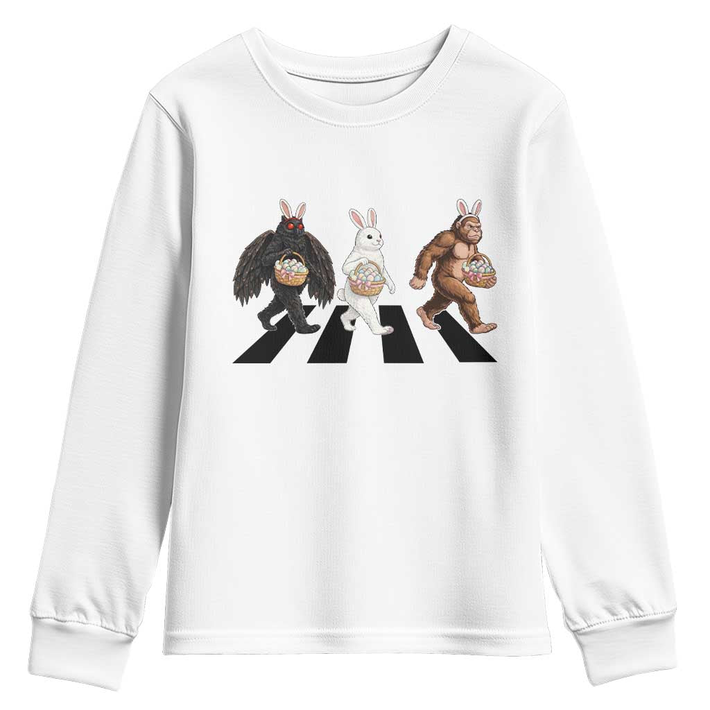 Funny Easter Bunny Bigfoot Mothman Youth Sweatshirt Cryptid Lover Gift TS12 White Print Your Wear