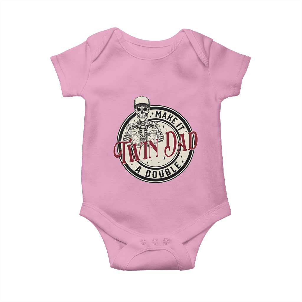 Funny Skeleton Twin Dad Make It A Double Baby Onesie Expecting Fathers Day Gift TS12 Light Pink Print Your Wear