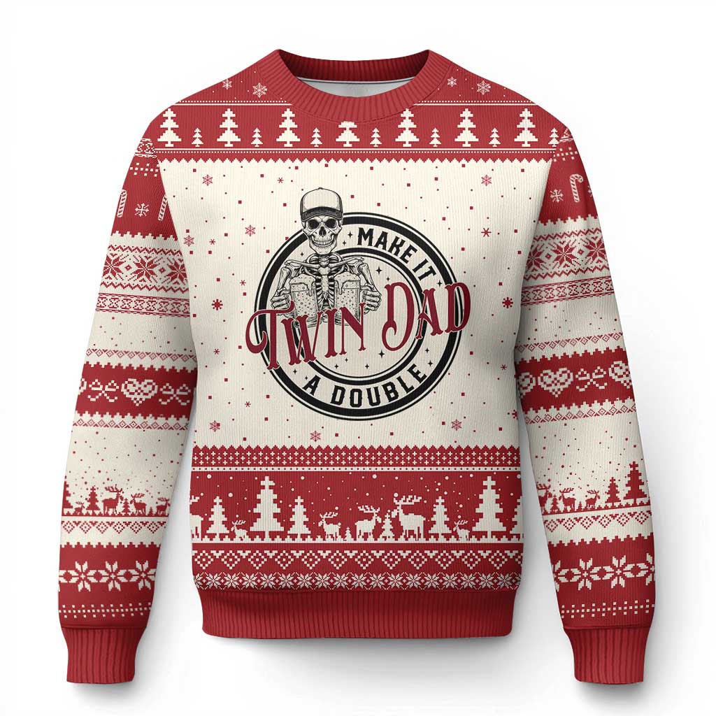 Funny Skeleton Twin Dad Make It A Double Ugly Christmas Sweater Expecting Fathers Day Gift TS12 Beige Red Print Your Wear