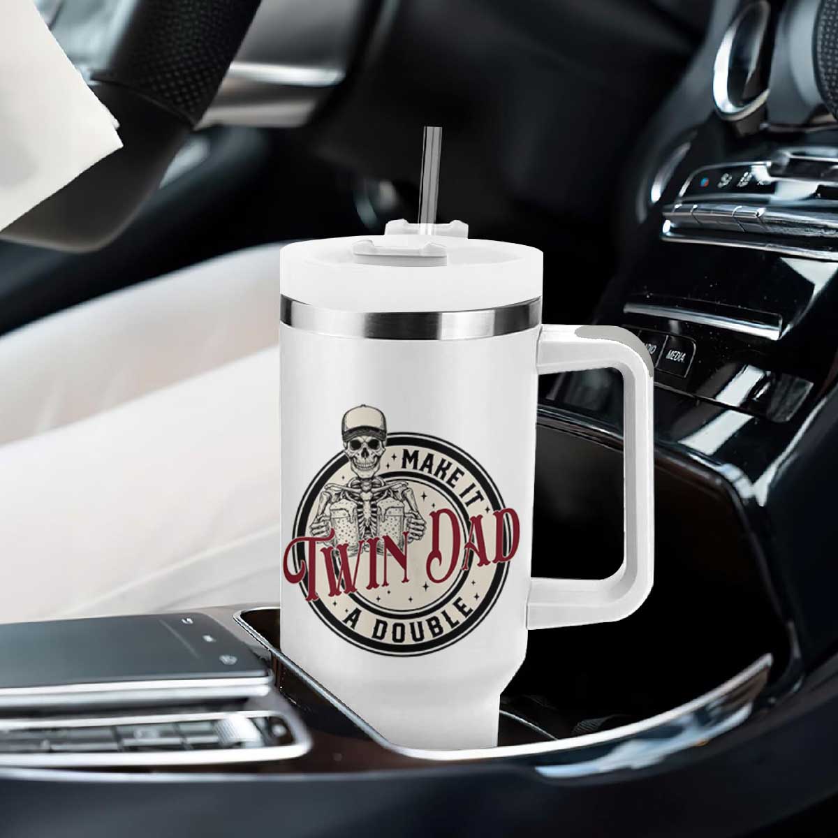 Funny Skeleton Twin Dad Make It A Double Tumbler With Handle Expecting Fathers Day Gift TS12 Print Your Wear