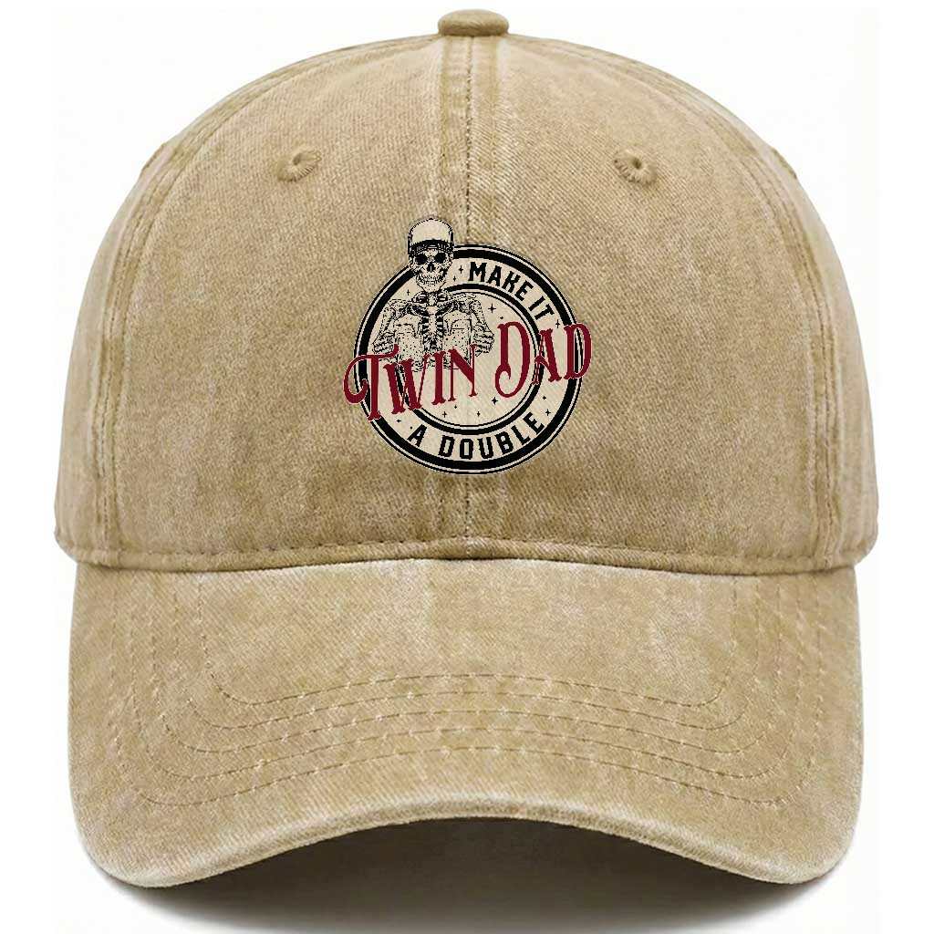 Funny Skeleton Twin Dad Make It A Double Washed Cotton Baseball Cap Expecting Fathers Day Gift TS12 Print Your Wear