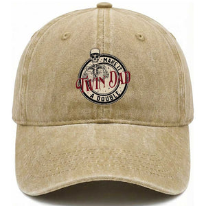 Funny Skeleton Twin Dad Make It A Double Washed Cotton Baseball Cap Expecting Fathers Day Gift TS12 Print Your Wear