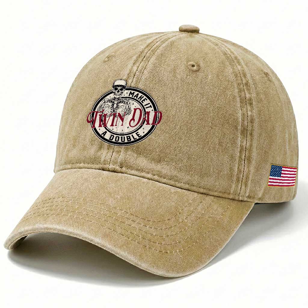 Funny Skeleton Twin Dad Make It A Double Washed Cotton Baseball Cap Expecting Fathers Day Gift TS12 Print Your Wear