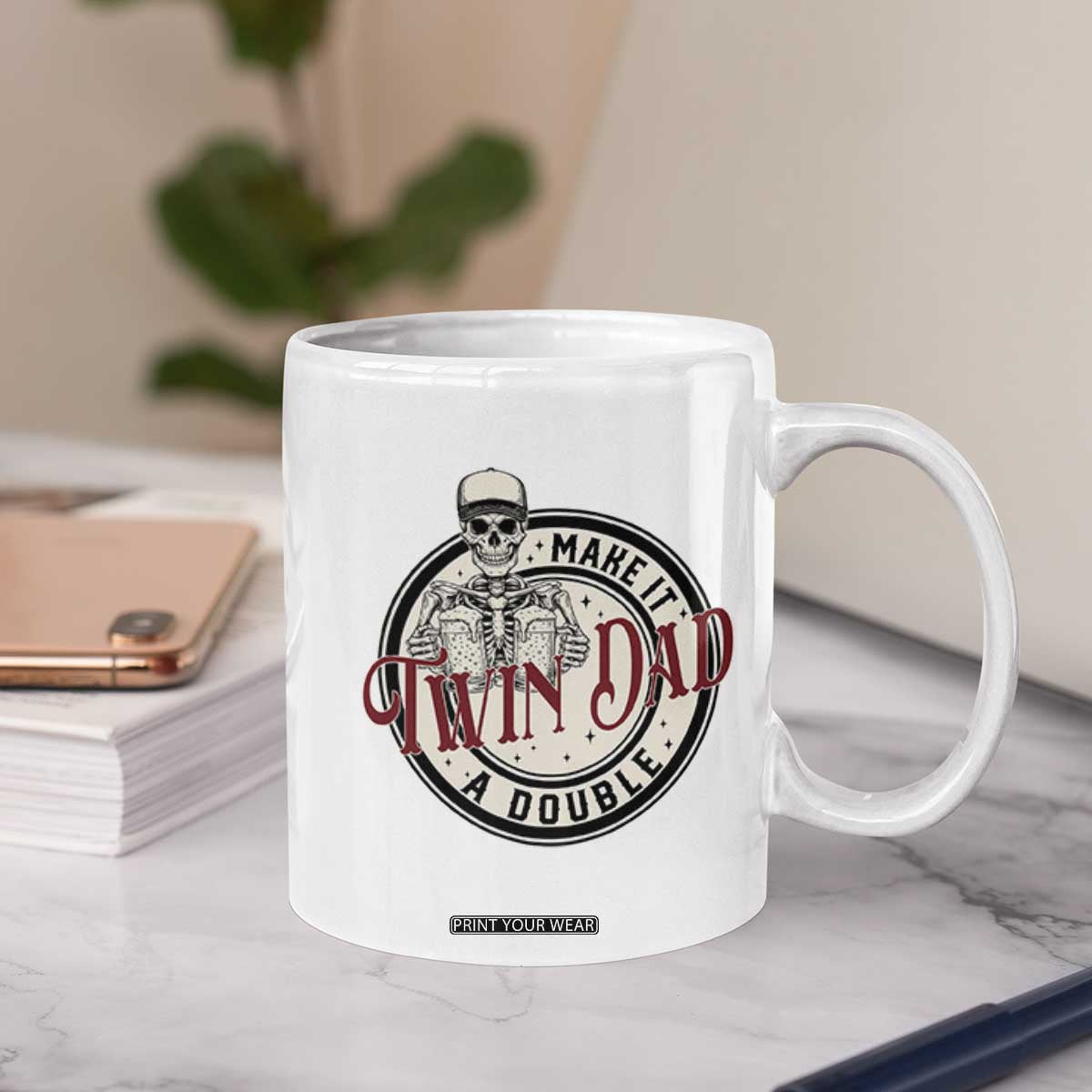 Funny Skeleton Twin Dad Make It A Double Coffee Mug Expecting Fathers Day Gift TS12 Print Your Wear