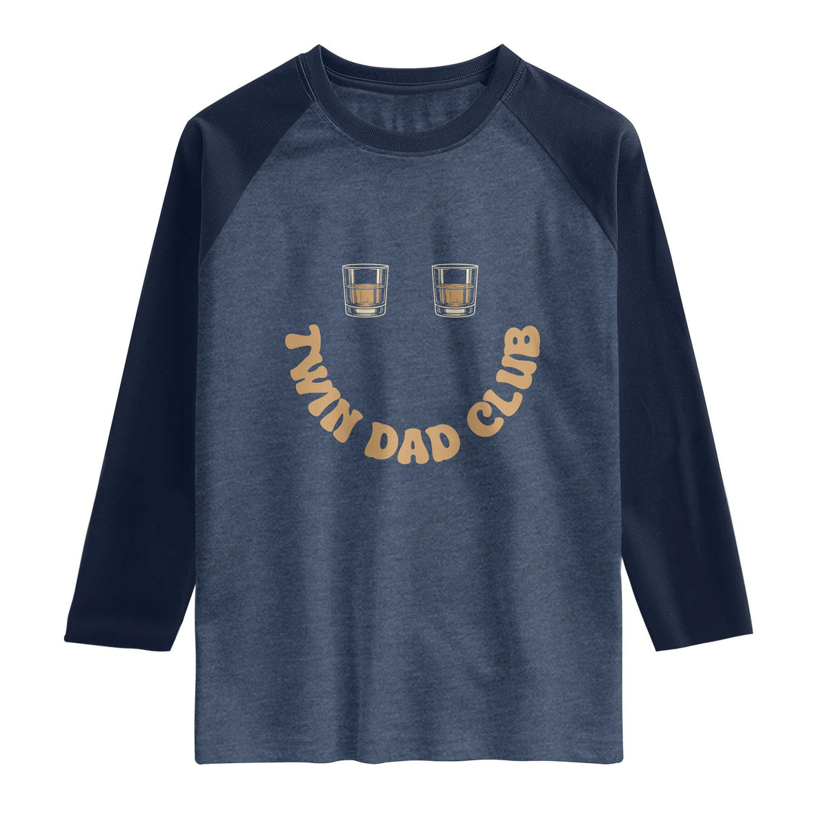 Twin Dad Club Raglan Shirt Funny Father Of Twins Fathers Day Gift TS12 Heather Denim Navy Print Your Wear