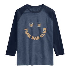Twin Dad Club Raglan Shirt Funny Father Of Twins Fathers Day Gift TS12 Heather Denim Navy Print Your Wear