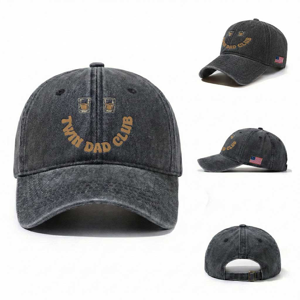 Twin Dad Club Washed Cotton Baseball Cap Funny Father Of Twins Fathers Day Gift TS12 Washed Cap Universal Fit Dark Gray Print Your Wear