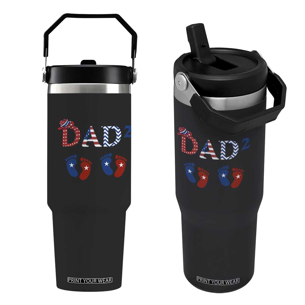 Patriotic Twin Dad American Flag Flip Straw Tumbler Father Of Twins USA Gift TS12 One Size: 30 oz Black Print Your Wear
