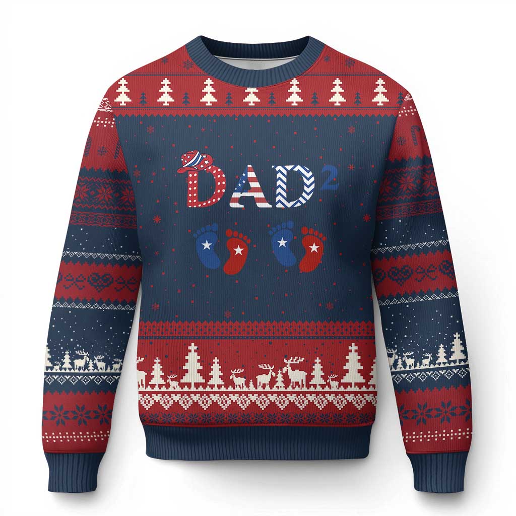 Patriotic Twin Dad American Flag Ugly Christmas Sweater Father Of Twins USA Gift TS12 Navy Red Print Your Wear