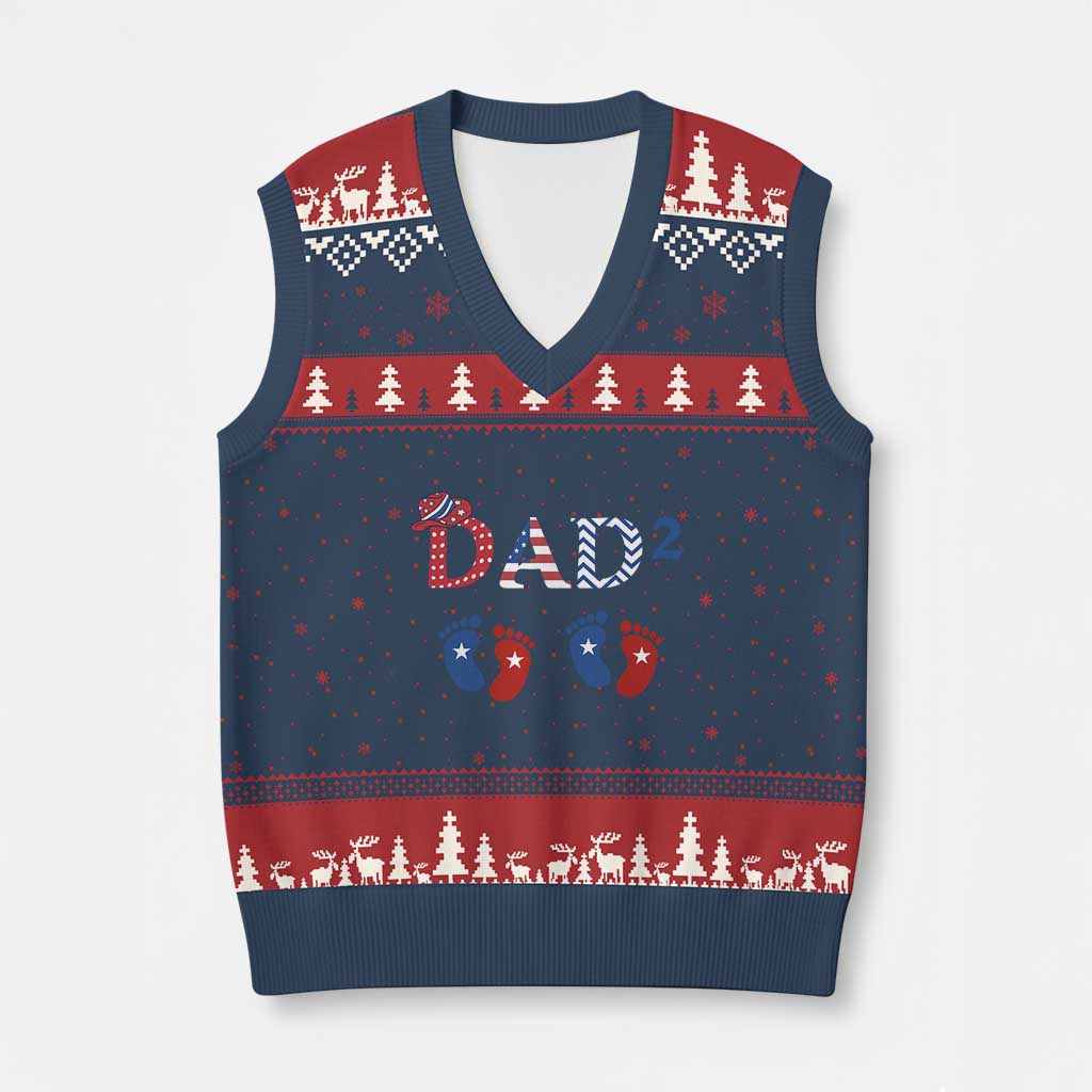 Patriotic Twin Dad American Flag V-Neck Knit Sweater Vest Father Of Twins USA Gift TS12 Navy Red Print Your Wear