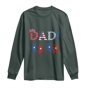 Patriotic Twin Dad American Flag Long Sleeve Shirt Father Of Twins USA Gift TS12 Dark Forest Green Print Your Wear