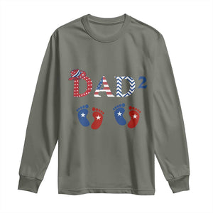 Patriotic Twin Dad American Flag Long Sleeve Shirt Father Of Twins USA Gift TS12 Military Green Print Your Wear