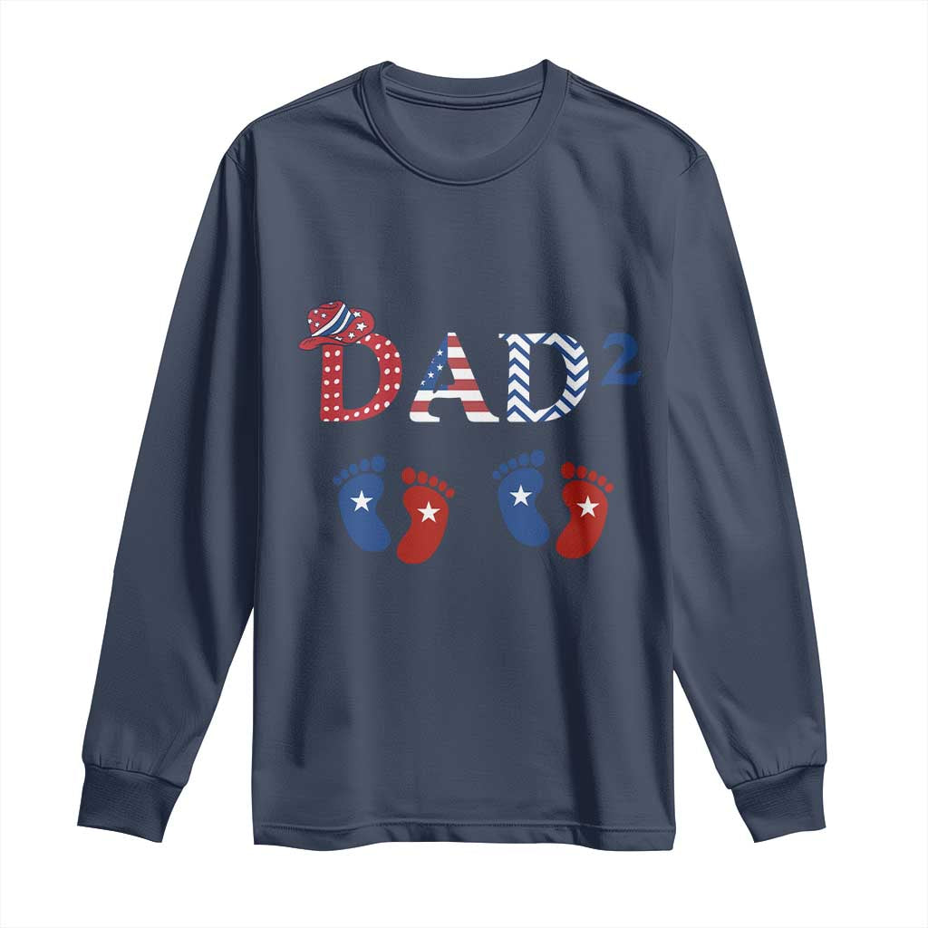 Patriotic Twin Dad American Flag Long Sleeve Shirt Father Of Twins USA Gift TS12 Navy Print Your Wear