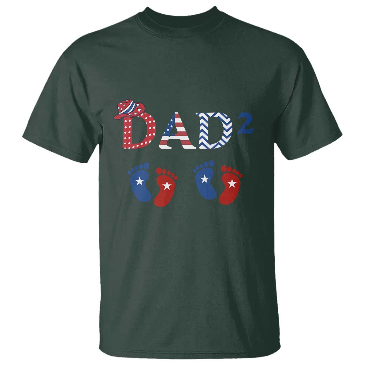 Patriotic Twin Dad American Flag T Shirt Father Of Twins USA Gift TS12 Dark Forest Green Print Your Wear