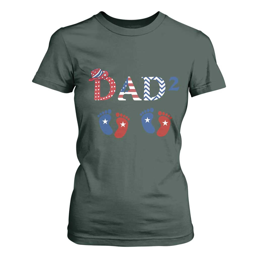 Patriotic Twin Dad American Flag T Shirt For Women Father Of Twins USA Gift TS12 Dark Forest Green Print Your Wear