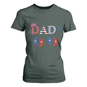 Patriotic Twin Dad American Flag T Shirt For Women Father Of Twins USA Gift TS12 Dark Forest Green Print Your Wear