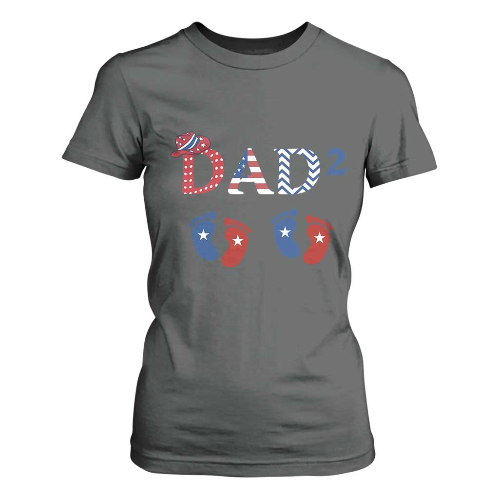Patriotic Twin Dad American Flag T Shirt For Women Father Of Twins USA Gift TS12 Dark Heather Print Your Wear