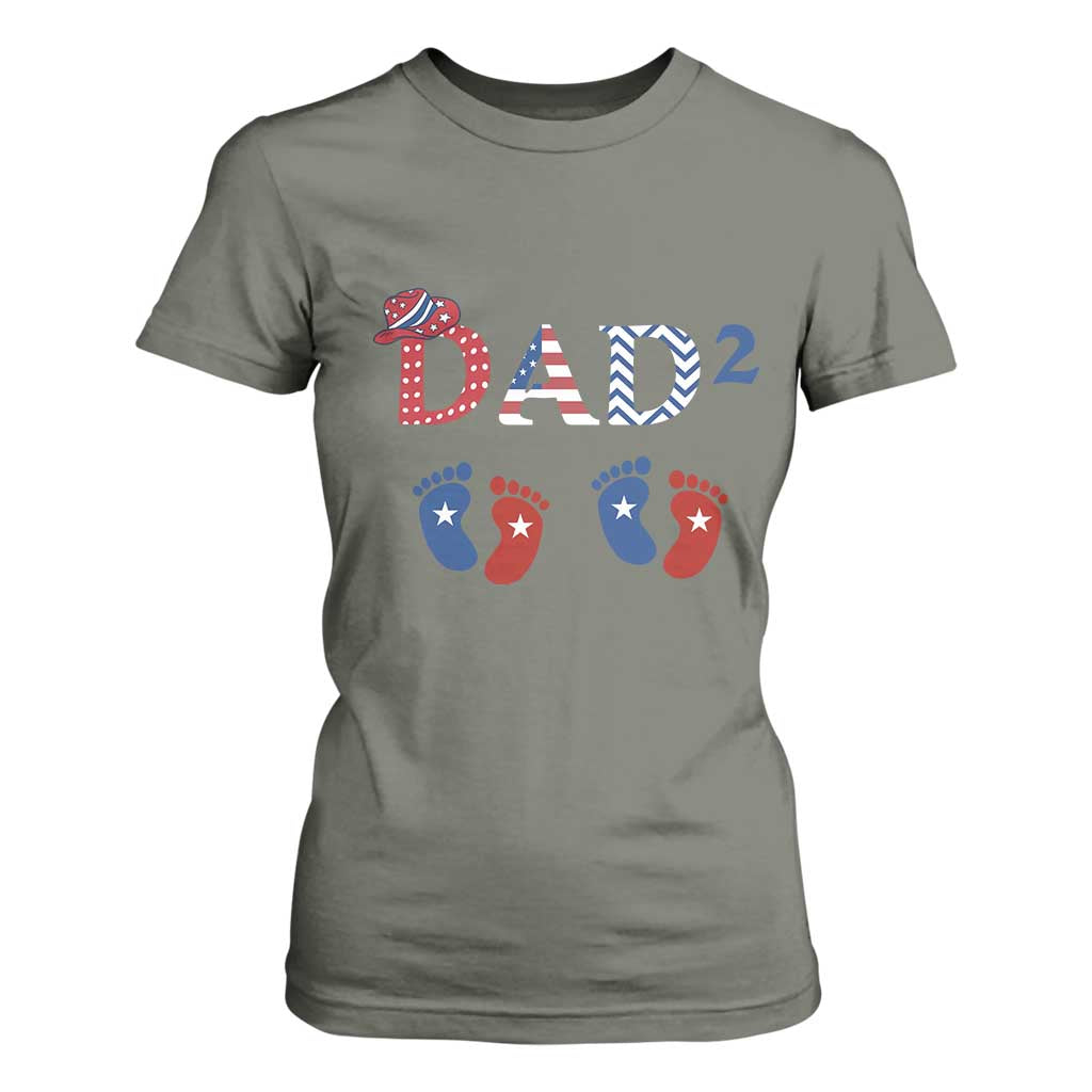 Patriotic Twin Dad American Flag T Shirt For Women Father Of Twins USA Gift TS12 Military Green Print Your Wear
