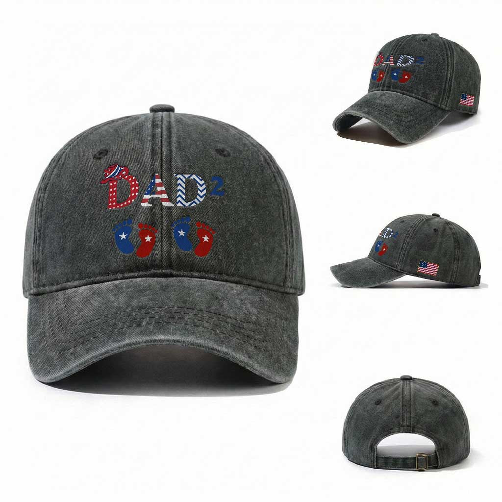 Patriotic Twin Dad American Flag Washed Cotton Baseball Cap Father Of Twins USA Gift TS12 Washed Cap Universal Fit Dark Green Print Your Wear