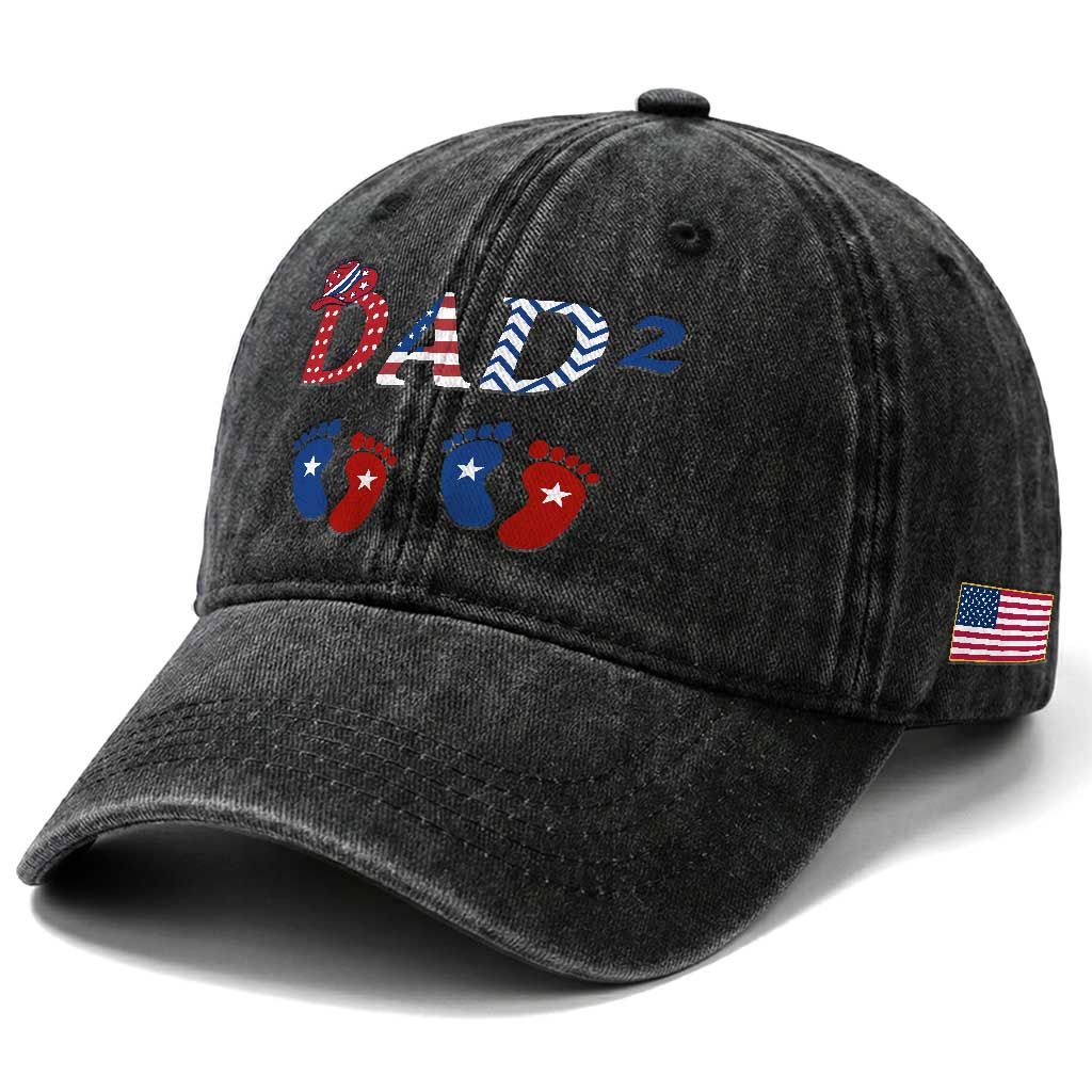 Patriotic Twin Dad American Flag Washed Cotton Baseball Cap Father Of Twins USA Gift TS12 Print Your Wear