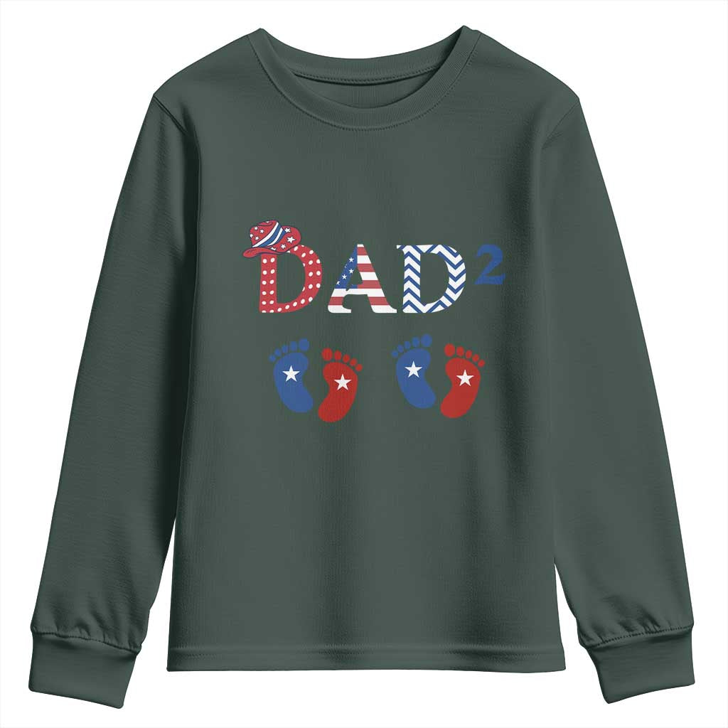 Patriotic Twin Dad American Flag Youth Sweatshirt Father Of Twins USA Gift TS12 Dark Forest Green Print Your Wear