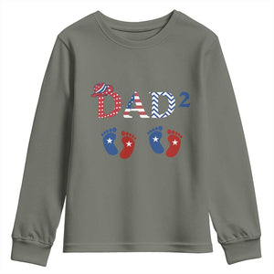 Patriotic Twin Dad American Flag Youth Sweatshirt Father Of Twins USA Gift TS12 Military Green Print Your Wear
