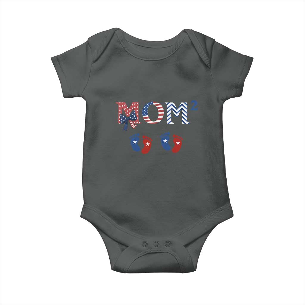 Patriotic Twin Mom Announcement American Flag Gift Baby Onesie TS12 Dark Heather Print Your Wear