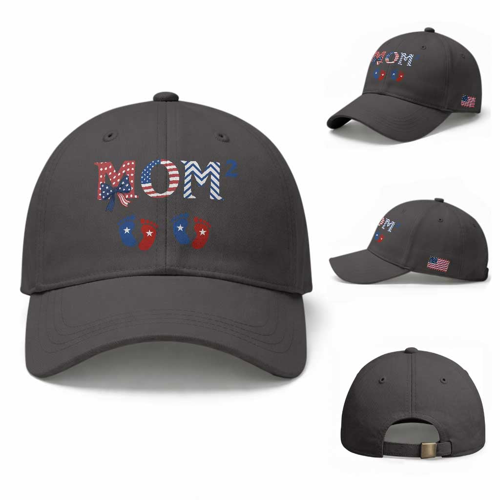 Patriotic Twin Mom Announcement American Flag Gift Baseball Cap TS12 Baseball Cap Universal Fit Dark Gray Print Your Wear