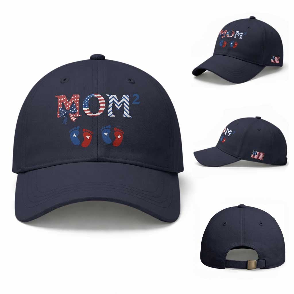 Patriotic Twin Mom Announcement American Flag Gift Baseball Cap TS12 Baseball Cap Universal Fit Navy Print Your Wear