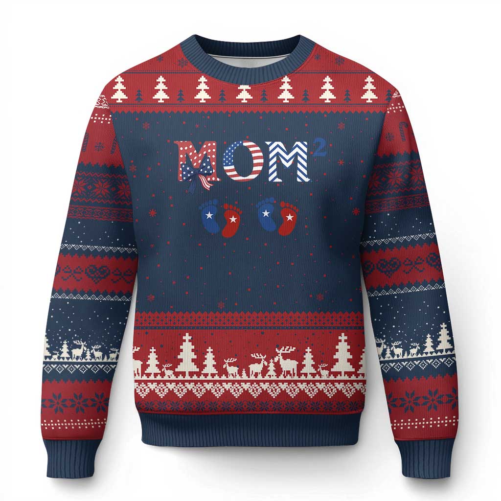 Patriotic Twin Mom Announcement American Flag Gift Ugly Christmas Sweater TS12 Navy Red Print Your Wear