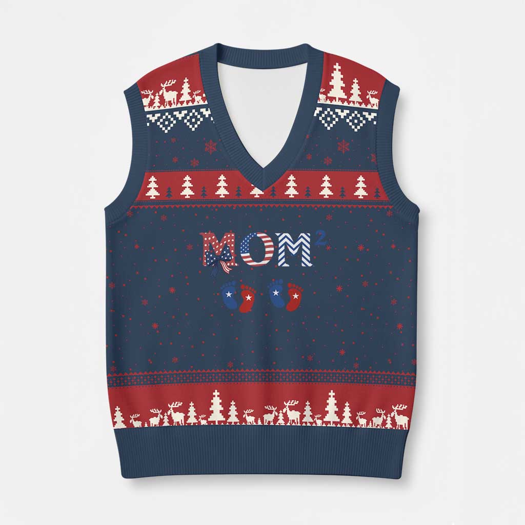 Patriotic Twin Mom Announcement American Flag Gift V-Neck Knit Sweater Vest TS12 Navy Red Print Your Wear