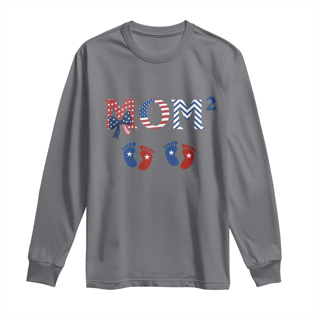 Patriotic Twin Mom Announcement American Flag Gift Long Sleeve Shirt TS12 Charcoal Print Your Wear