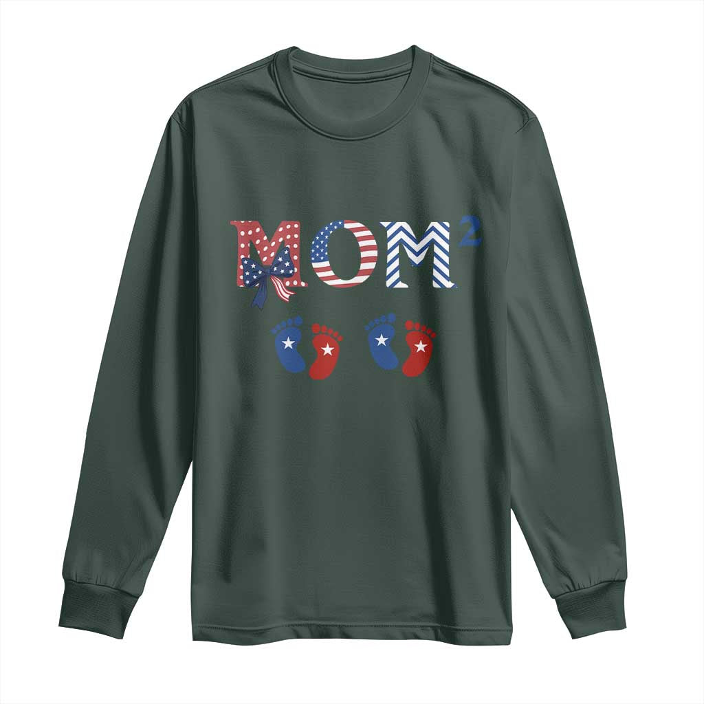 Patriotic Twin Mom Announcement American Flag Gift Long Sleeve Shirt TS12 Dark Forest Green Print Your Wear