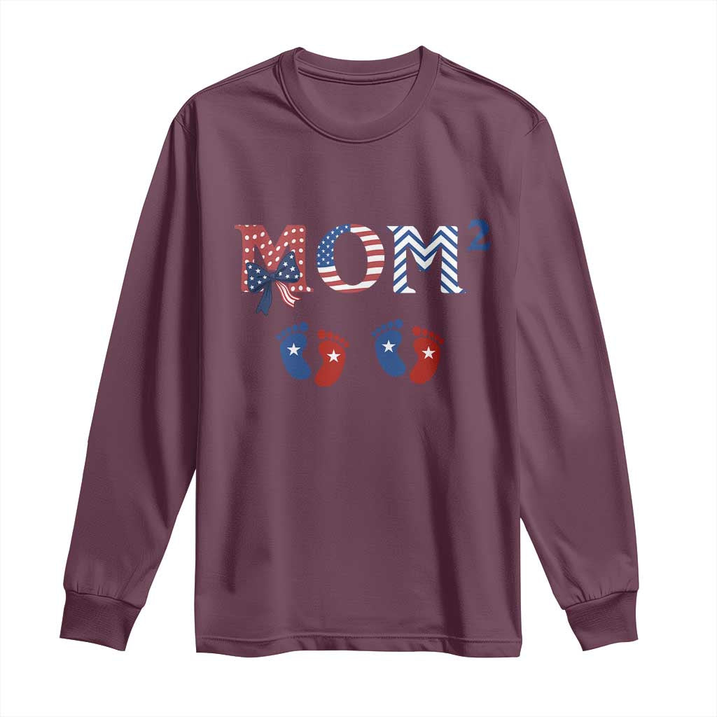 Patriotic Twin Mom Announcement American Flag Gift Long Sleeve Shirt TS12 Maroon Print Your Wear