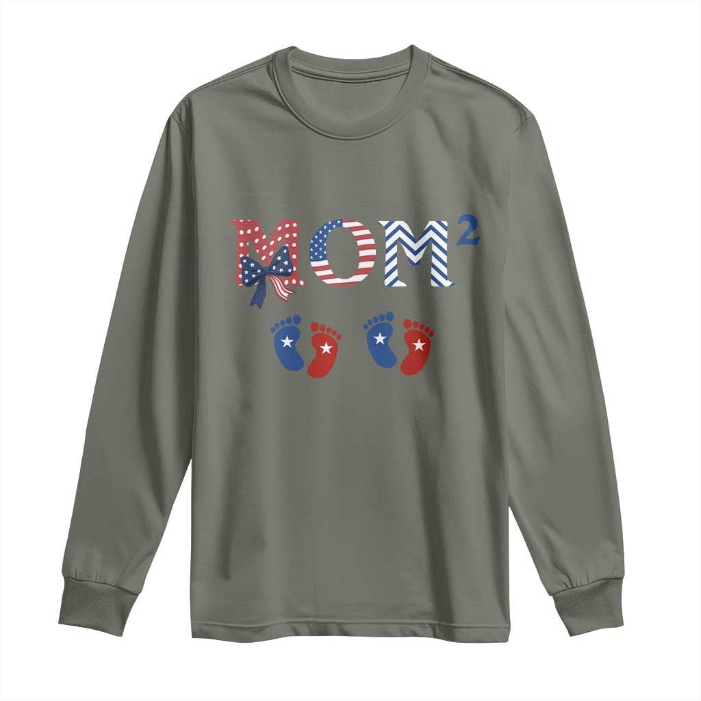 Patriotic Twin Mom Announcement American Flag Gift Long Sleeve Shirt TS12 Military Green Print Your Wear