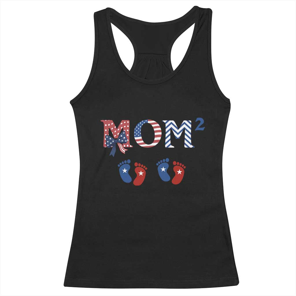 Patriotic Twin Mom Announcement American Flag Gift Racerback Tank Top TS12 Black Print Your Wear