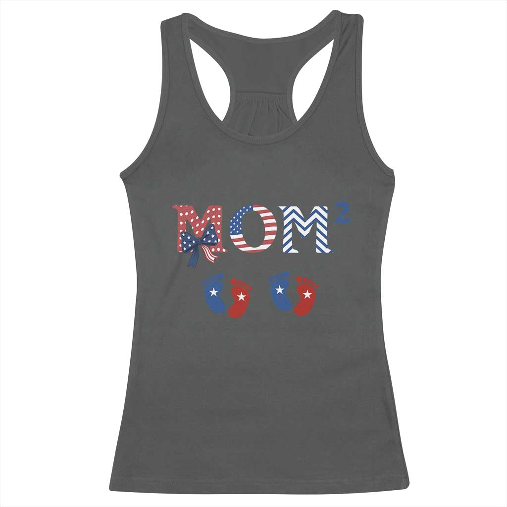 Patriotic Twin Mom Announcement American Flag Gift Racerback Tank Top TS12 Dark Heather Print Your Wear