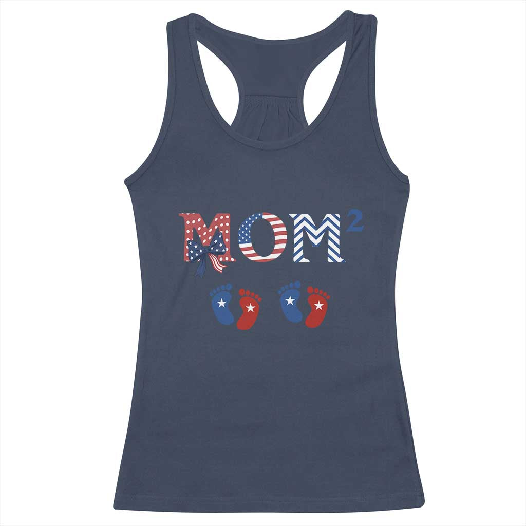 Patriotic Twin Mom Announcement American Flag Gift Racerback Tank Top TS12 Navy Print Your Wear
