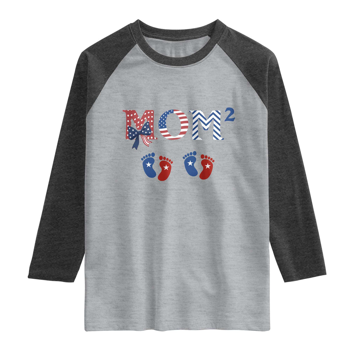 Patriotic Twin Mom Announcement American Flag Gift Raglan Shirt