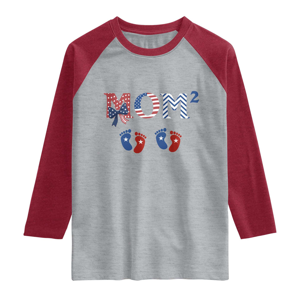 Patriotic Twin Mom Announcement American Flag Gift Raglan Shirt