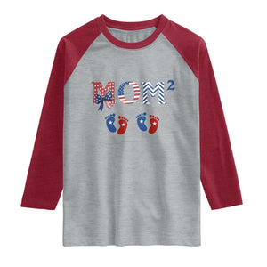 Patriotic Twin Mom Announcement American Flag Gift Raglan Shirt