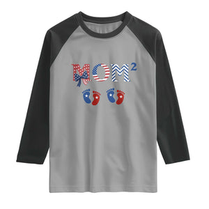 Patriotic Twin Mom Announcement American Flag Gift Raglan Shirt