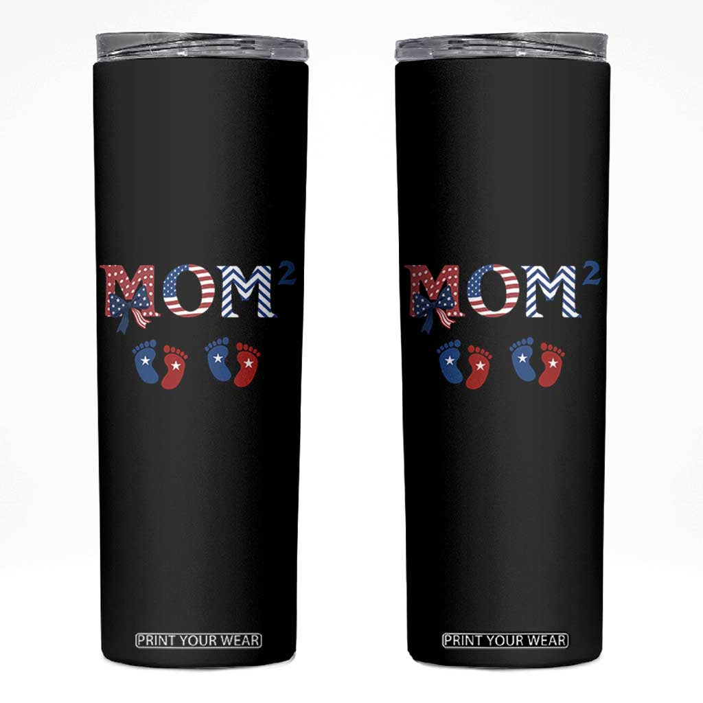 Patriotic Twin Mom Announcement American Flag Gift Skinny Tumbler TS12 Black Print Your Wear