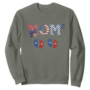 Patriotic Twin Mom Announcement American Flag Gift Sweatshirt TS12 Military Green Print Your Wear