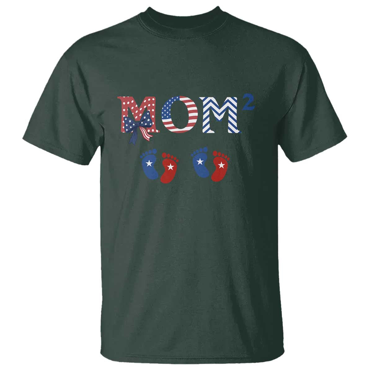 Patriotic Twin Mom Announcement American Flag Gift T Shirt TS12 Dark Forest Green Print Your Wear